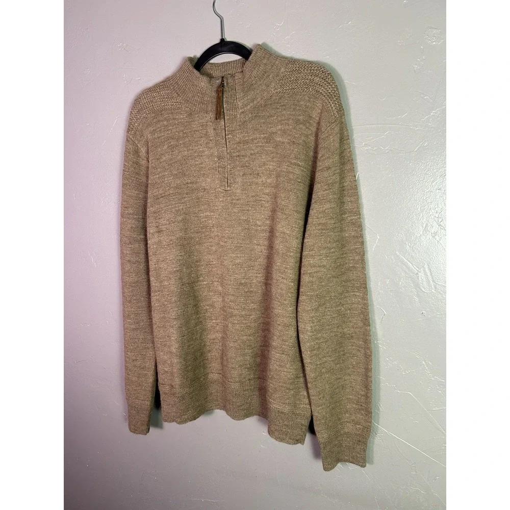 J.Crew Sweater Men's XL Tan Classic 100% Merino Wool Long Sleeve 1/4-Zip